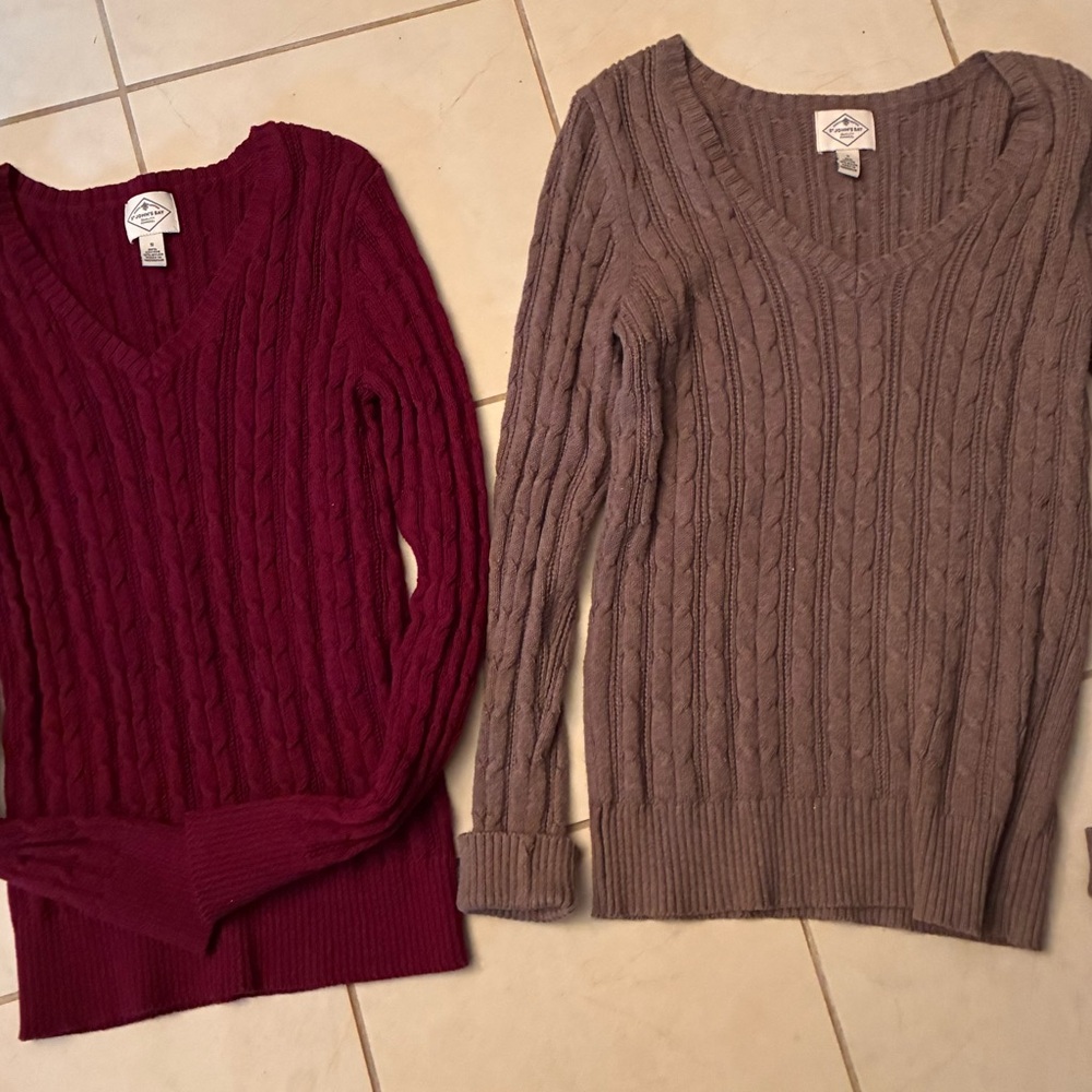 St. John's Bay V-Neck Sweater Set - Deep Red and Soft Brown